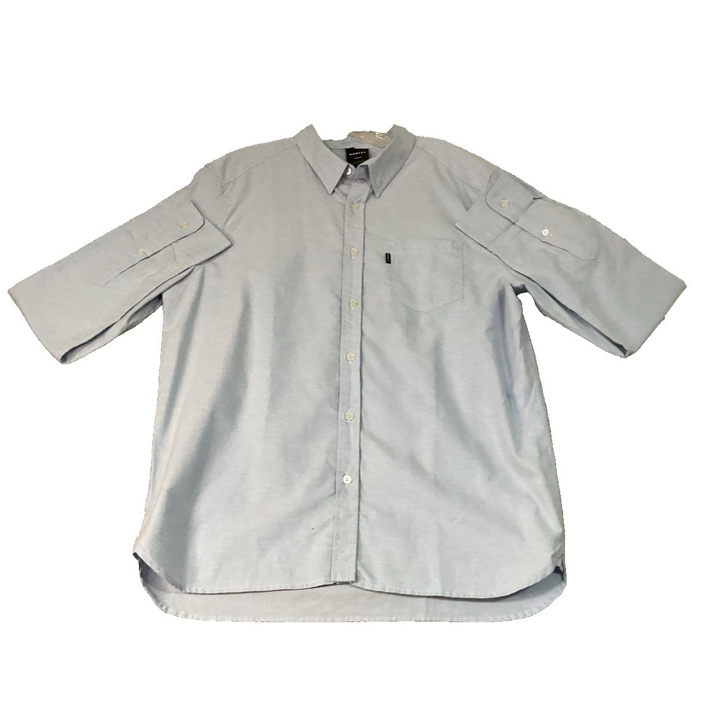 Oakley Men's Custom Fit Button Front Long Sleeve Blue Light Denim Look Shirt XL‎
